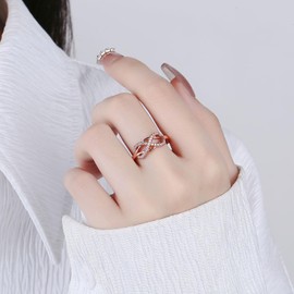 Anillo de Mujer Qwonekou Anillo Ajustable Diseño de Símbolo Infinito con Circonita Cúbica para Mujer, Amor sin fin, Anillo de Boda Anillo de Promesa Regalo Ideal para Mujeres Color Oro Rosa