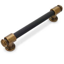 POVEFONK 10 Pack 5 inch(128mm) Black and Antique Brass Kitchen Cabinet Handles Knurled Cabinet Pulls Black Drawer Pulls Kitchen Cabinet Hardware Dresser Handles