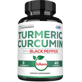 1600mg Turmeric Curcumin with 300mg Black Pepper Supplement & 100mgTurmeric Curcumin 95% - 3in1 Formula Support Joint Health, Immune System & Body Management - 40 Veggie Capsules