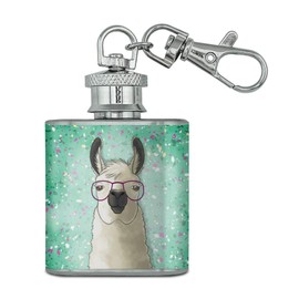 Hip Llama with Glasses Stainless Steel 1oz Mini Flask Key Chain