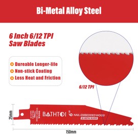 25 Pack 6 Inch 6/12 Tpi Reciprocating Saw Blades for Wood and Nail-Embedded Wood Cutting, Bi-Metal Sawzall Blades with Non-Stick Coated for Less Heat and Friction