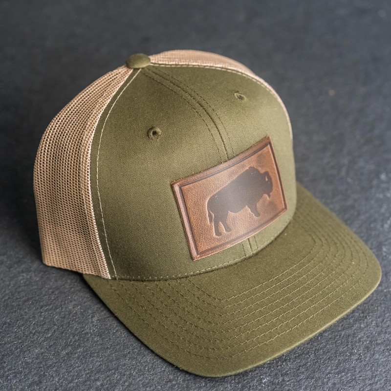Bison Stamp Leather Patch Trucker Hat - Ox & Pine