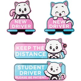 BeYumi 4pcs Cartoon Cat Student Driver Car Magnet, 9 Inch Cute New Driver Sign for Car Cartoon Reflective Student Driver Car Magnet Sticker Gift for Teen Girls Reusable Car Bumper Safety Sign