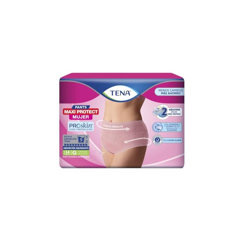 TENA Pants Mujer Talla G, Ropa interior desechable, 14 piezas