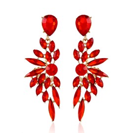 Rhinestone Earrings for Women Crystal Drop Dangle Earrings Teardrop Chandelier Earrings Sparkly Prom Wedding Bridal Earrings Jewelry(Red)