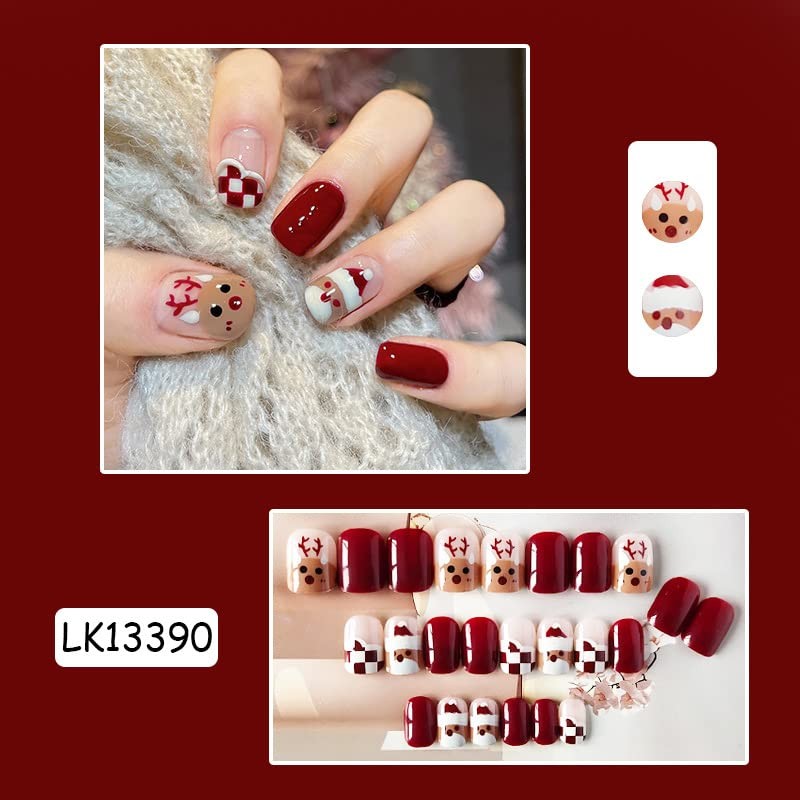 fdsmall False Nails for Women 24 Pcs Christmas False Nails