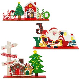 Christmas Desktop Decoration Set (3pcs) - Festive Holiday Tabletop Decor, Santa Claus, Xmas Trees, Joy Sign & Noel Cottage Ornaments, Perfect for Christmas Eve, Home & Office, Mantel & Shelf Decor