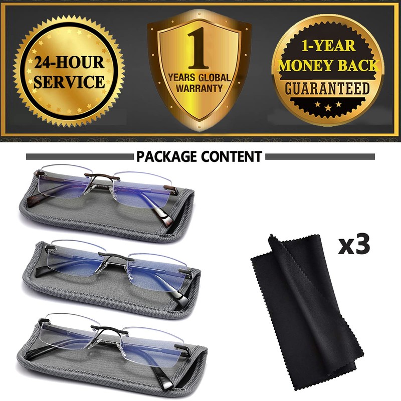 JJWELL 3 Pack Reading Glasses for Men Blue Light Blocking,