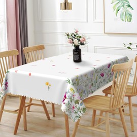 Xiazhilaio Rustic Floral Rectangular Tablecloth 60" x 84" – Spring Summer Wildflower Waterproof Table Cloth for Dining, Kitchen, Outdoor and Picnic Party Decor