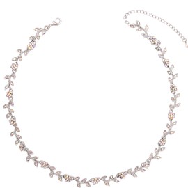Enrwin Austrian Crystal Rhinestone Choker Necklace Elegant Flower Leaf Chain Necklace Jewelry for Party Prom Costume Accessories for Women(AB Crystal-Platinum Plated, Alloy)