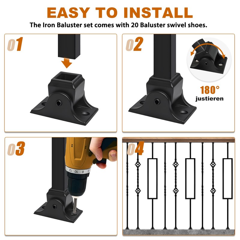 Zwinz 10 Pack Wrought Iron Balusters, 44" Metal Stair Spindles