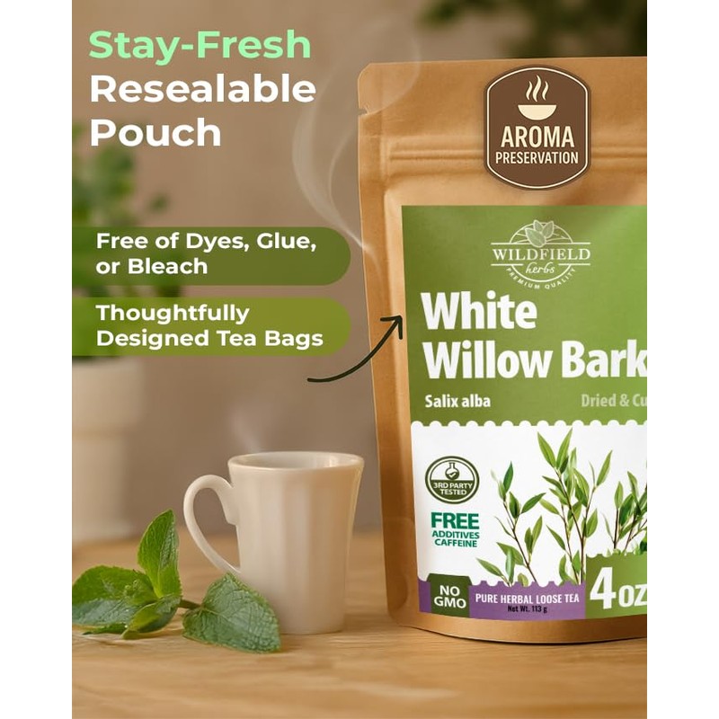 4 oz. White Willow Bark Tea Herbal (Salix Alba) -