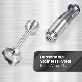 Elite Gourmet EHB1300 Cordless, Rechargeable Hand Blender, Variable Speed Blending with One-Touch Power Button, Stainless Steel Blades, Portable, Easy Control Stick Mixer, Baby Food, Charcoal Grey