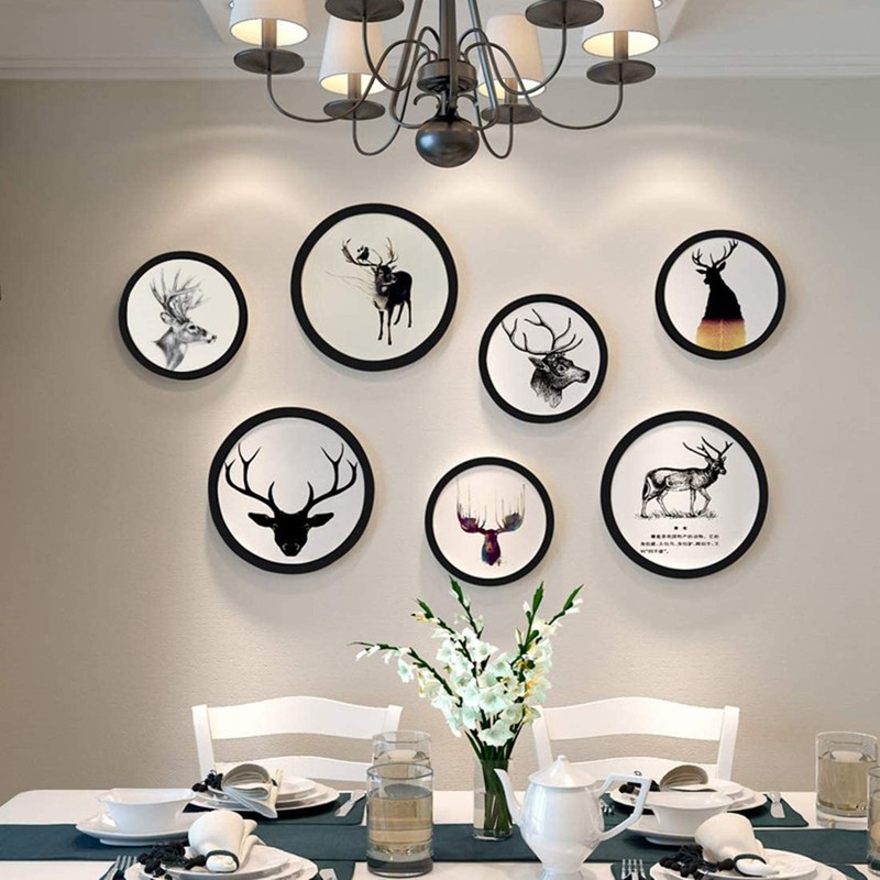 kylucky Round Photo Frame Wooden Wall Hanging Picture Frames for
