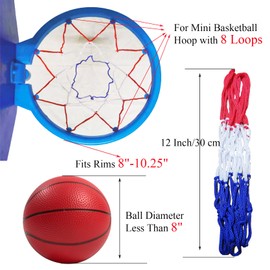 Small Replacement Net for Mini Basketball Hoop Fits 8 Loops, 8"-10.25" Rims, All Weather Anti Whip