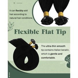 Ugeat Black Flat Tip Hair Extensions Jet Black K Tip Hair Extensions Human Ktips Low Damage for Thicker to Add Volume and Length 16 Inch 50G 50S