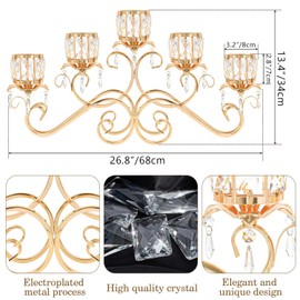 Kolnlala Large Elegant 5 Arms Crystal Bowl Tealight Candle Holder/Candelabra Crystal Votive, 5-arms Candlestick Holder for Table Centerpiece Wedding/Party Home Decor(Gold, 5-Arm)
