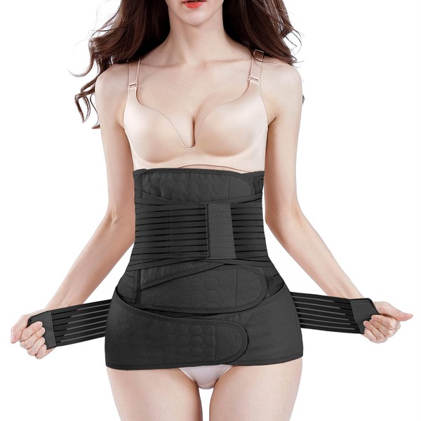ChongErfei 2 in 1 Postpartum Belly Band - Recovery Belly/Pelvis Belt Black Support Postpartum Belly Band,Black Plus Size