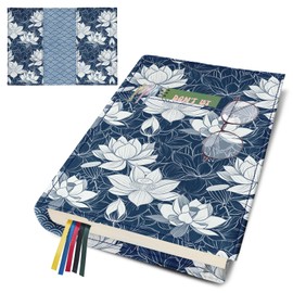 Lotus Flower Book Cover Protector for Paperback,Adjustable Soft Canvas Fabric Book Cover with Pocket Bookmark,Double Side Print Book Dust Jacket Covers for Hardcover Book Lovers Gift