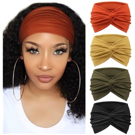 AQOKKA 4 Pack Wide Headbands for Women Knotted Head Bands for Women's Hair Non Slip Boho Head Wraps Hair Accessories for Women