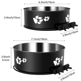 Dog Crate Water Bowl No Spill, PRENDIEEN 2 Pack Stainless Steel Water Bowl for Dog Crate, Hanging Dog Bowls for Kennel Crate Cage Medium Large Dogs Cats (16 * 6cm & 18 * 6.5cm) (Black)
