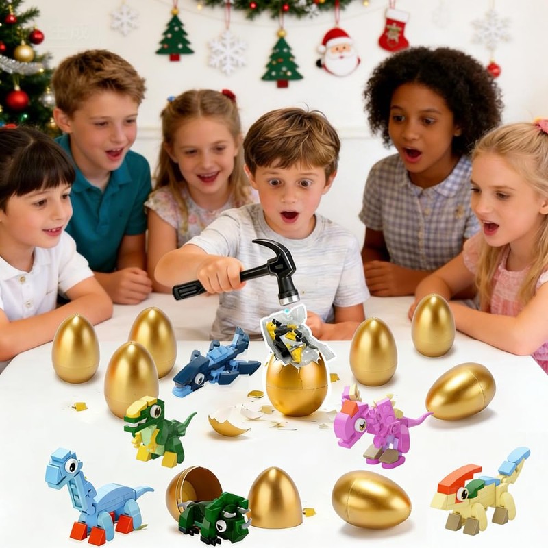 TMIXIU 10 Pack Dinosaur Surprise Egg Building Blocks Set, Smashable