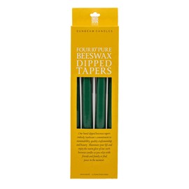 Sunbeam Candles 100% Pure Beeswax 10" Hunter Green Tapers | 2 Pair Box | Dripless & Hand Dipped | Long Burning 12-Hours Each | Made in USA