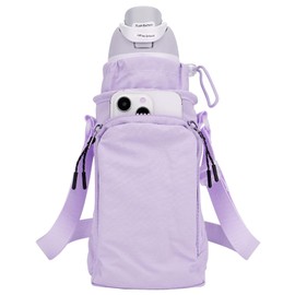 Linkidea Water Bottle Carrier with Strap Compatible with Owala FreeSip 24oz/32oz, IRON FLASK Wide Mouth 32oz, Waterbottle Sling Bag Holder, Shoulder Strap with Phone Pocket (Purple)