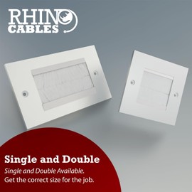 Rhinocables Double Gang Faceplate Brush Plate with Black or White Brushes for Wall-Mounted Installation - Tidy Cable Pass Through Insert for Wires and Cables