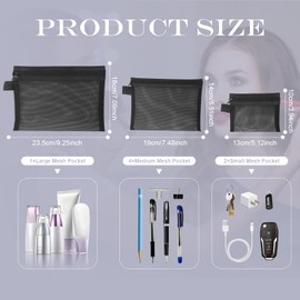 NVGVUP 7 Pack Mini Zipper Toiletry Bag, Small Mesh Makeup Bags, Clear Cosmetic Pouch Bag, Portable Organizer Pouches for Cosmetics Office Supplies, Travel Accessories for Women Men (Black)