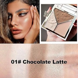 Highlighter Blush Palette Highlighter & Contour & Blush 3 en 1 Paleta de Maquillaje con Brocha, Hidratante Rostro Luminizador Bronceador para Mujer, Trio Sombra de Ojos Maquillaje en Polvo, Oscuro (1#)
