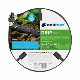 Cellfast Weeping Hose DRIP 1/2'' 7.5m (25 ft), Irrigation Hose, Economical and Precise Plant Watering, Fixed Nozzles, Black, 19-001