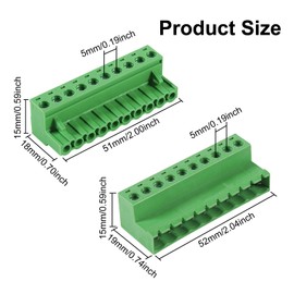 Meimom 5PCS 10Pin 5.08mm Pitch Pluggable PCB Angle Screw Terminal Block Plug Connector Socket Panel Mount DIY with 5Pcs 10Pin Phoenix Plug