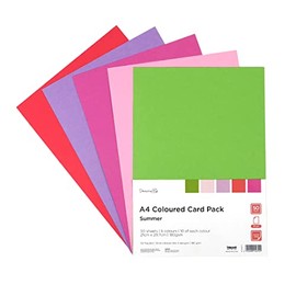 Dovecraft | A4 Coloured Card Pack | Double Sided | 180gsm Card Stock | 50 Sheets | 21cm x 29.7cm | Card Pack for Crafts, Invitations, Wedding | Summer (DCCRD014)