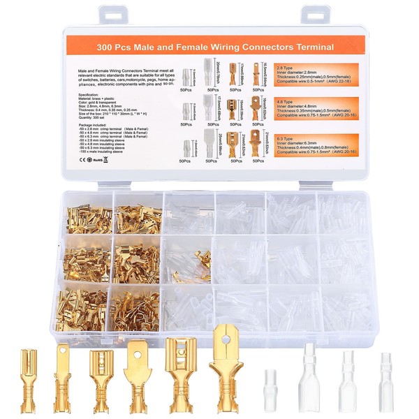 600 Pcs 2.8mm 4.8mm 6.3mm Male and Female Wire Spade