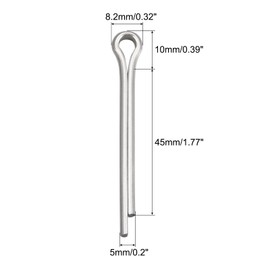 sourcing map Split Cotter Pin, 5mm x 45mm Stainless Steel Clip Fastener Fitting for Automotive, Mechanics, Silver Tone, 5Pcs