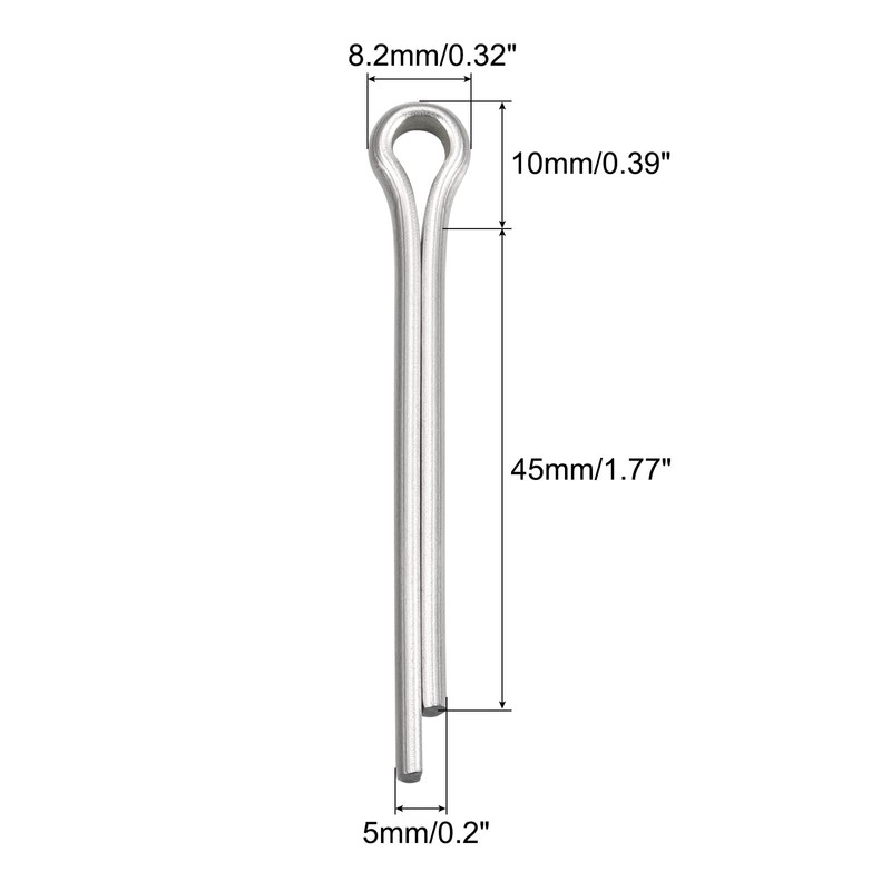 sourcing map Split Cotter Pin, 5mm x 45mm Stainless Steel