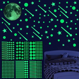 RuiChy Luminous Stickers, 619 Piece Set, Glow in the Dark Stickers, Starry Sky, Twinkle, Fluorescent Stickers, Perfect Atmosphere, For Tendon, Walls, Nursery School, Children's Room Decoration