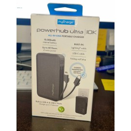 myCharge PowerHub Ultra 10K Portable Charger w/ Built-in Cables & Wall Plug Fast Charge