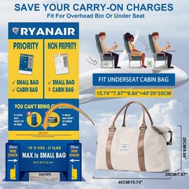 Ryanair & Easyjet Women's Travel Bag, Hand Luggage Bag, Weekender Bag, Swimming Bag, Waterproof Travel Duffle Bag, Fitness Bag, Training Bag for Travel, Gym, A8 Beige with Brown, A8 Beige with Brown