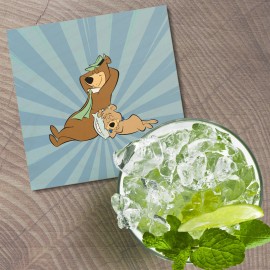 Unbranded Yogi Bear Cartoon Boo Boo 4'' X 4'' Square Wooden Coaster