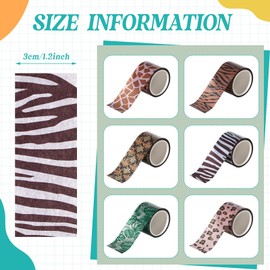 Lewtemi 12 Rolls Wild Animal Print Washi Tape Giraffe Leopard Masking Tape Washi Tape Stickers Adhesive Wrapping Tape Decorative Paper Tape for DIY Art Scrapbooking Craft Planner, 16.4 Ft (30mm)