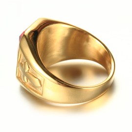 PMTIER Men's Stainless Steel Vintage Gold Cross Statement Knight Ring with Purple Gemstone Promise Engagement Wedding Bands Size 12