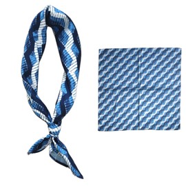 GIMIRO Men's Simulated Silk Scarf 53 x 53 cm Vintage Scarf Small Square British Style Cashew Flower Scarf, Navy Blue White Waves