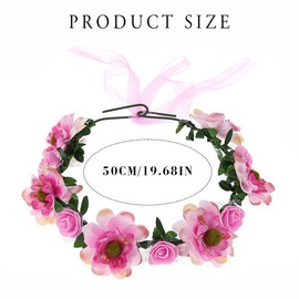Edary Bridal Flower Crown Headband Bohemian Floral Headpiece Wedding Hair Wreath Photo Props Festival Party Hair Accessories for Women and Girls (Pink)