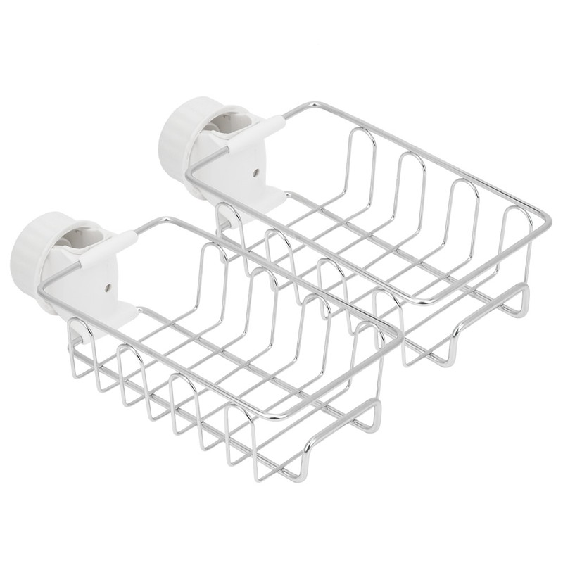 2Pcs Faucet Storage Rack Stainless Steel Sink Caddy Organizer Soap