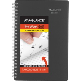 AT-A-GLANCE Planner 2024-2025 Academic, Weekly & Monthly, 5" x 8", Small, Monthly Tabs, Flexible Cover, DayMinder, Charcoal (AYC20045)