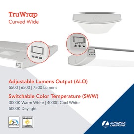 Lithonia Lighting TruWrap Curved Wrap LED Ceiling Light, 3000K/4000K/5000K Switchable Color Temperature, Constant Current, Dimming to 10%, 0-10V, MVOLT, 120V-277V, Wide, ALO 5500-7500 Lumens