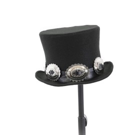 Wool Felt Top Hat Leather Concho Band Topper Mid Crown Opera Rocker Mad Hatter Classic Fits All Hat Black