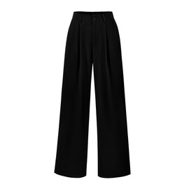 PRETTYGARDEN Women's Casual Palazzo Pants Elastic High Waist Trousers Comfy Work Suit Pants with Pockets (Black,Medium)